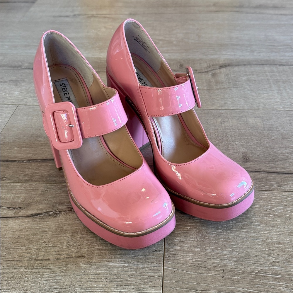 STEVE MADDEN Mary Jane Pink Tarrah Block Heel patent leather